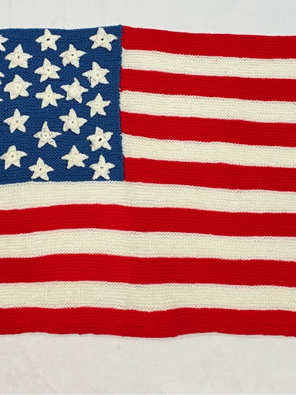 Hand Knitted USA American Flag  30”x64” Throw Blanket